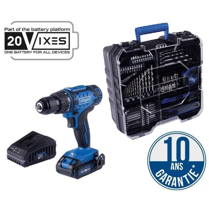 Taladro/destornillador inalámbrico IXES 20V + 1 batería de 2 Ah, cargador, caja con 74 accesorios - C-DTB74/1-X