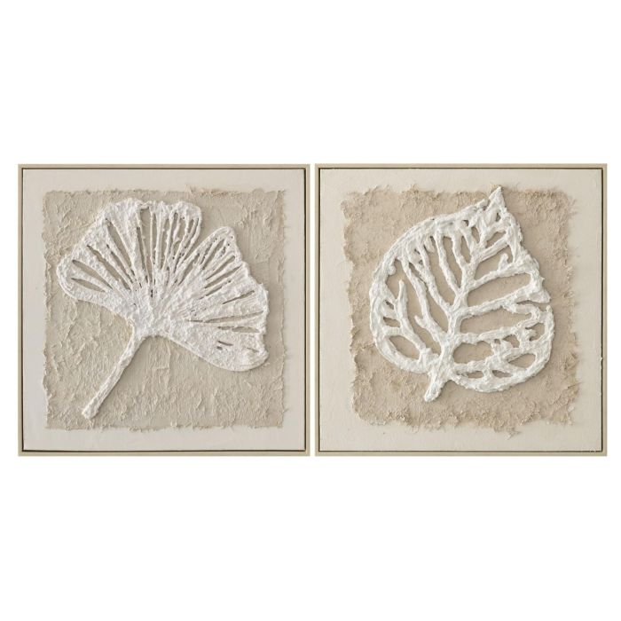 DKD Home Decor Cuadro Cottage Lienzo Ps Blanco Beige 62.5 x 62.5 cm (2 Unidades) Decoración Pared