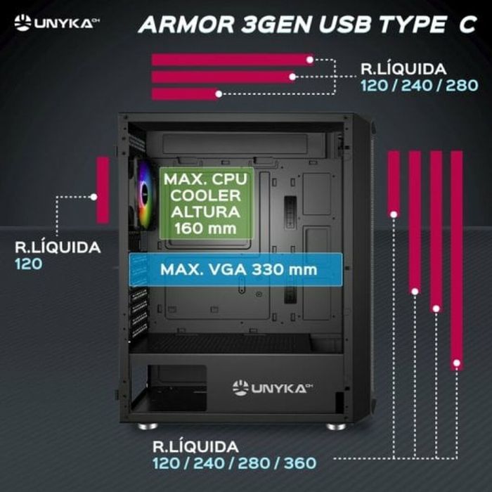 Caja Semitorre ATX Unykach Armor 3GEN ARGB ATX Negro 5 Caja Semitorre ATX Unykach Armor 3GEN ARGB ATX Negro 5