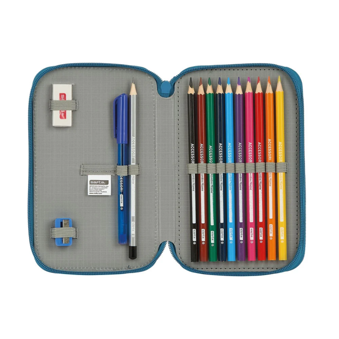 Blackfit8 28 pcs Plumier Doble Pequeño Egeo Azul 600D Poliéster 1