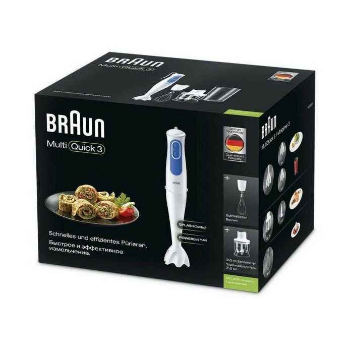 Braun MQ3025WH Batidora de mano con mini picadora y taza medidora 600ml, tecnología PowerBell Plus y Control Splash antisalpicaduras, Blanco y Azul 6