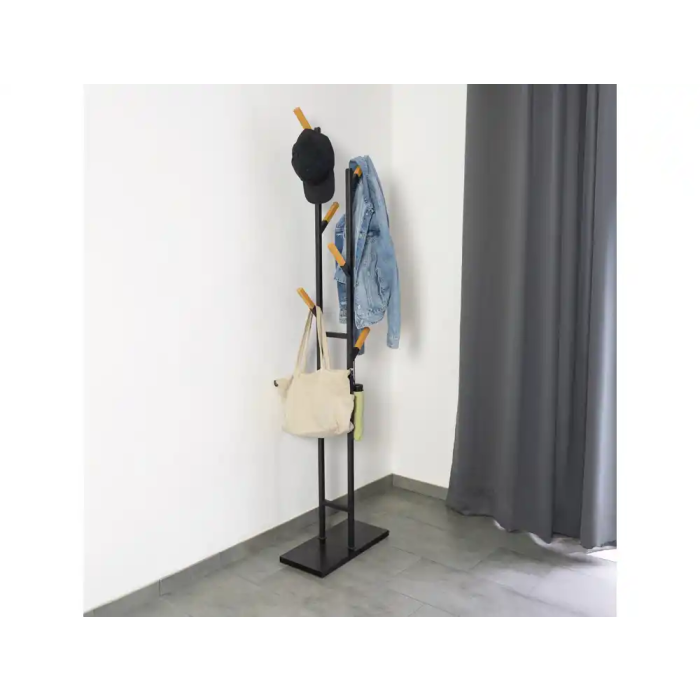 Maul Perchero de Pie Metalico y Madera 6 Colgadores Negro 1840x480x230 mm 1