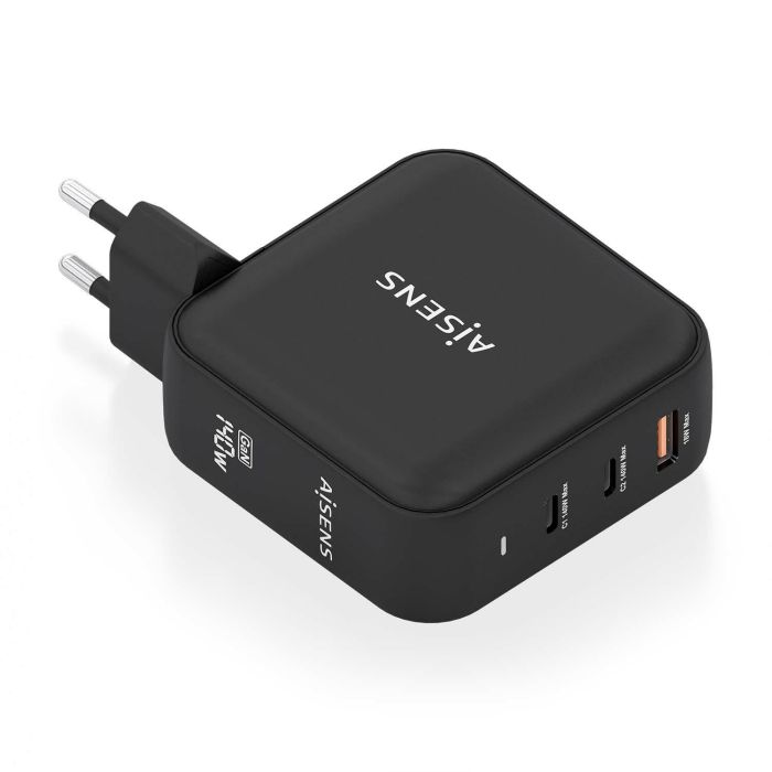 AISENS - CARGADOR GaN 140W, 2xUSB-C PD3.1 QC4.0, 1xUSB-A QC3.0, NEGRO