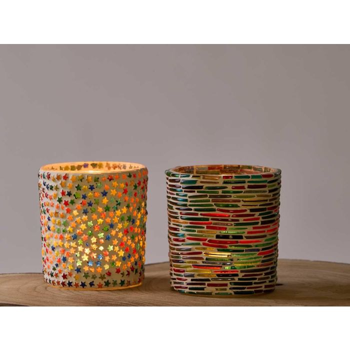 Portavela Redondo Giftdecor Rayas y Estrellas Multicolor 8x9.5x8 cm (24 Unidades) 3 Portavela Redondo Giftdecor Rayas y Estrellas Multicolor 8x9.5x8 cm (24 Unidades) 3
