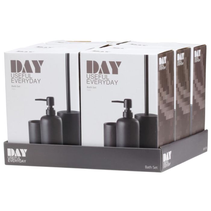 Day Juego De Baño 3 Piezas Negro Vaso Dispensador Jabón Escobilla WC 3