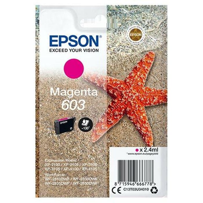 Cartucho de Tinta Original Epson XP-2100, 3100, 4100 / WF-2830DWF, 2850DW - Nº 603 Magenta (10 Unidades) 1 Cartucho de Tinta Original Epson XP-2100, 3100, 4100 / WF-2830DWF, 2850DW - Nº 603 Magenta (10 Unidades) 1