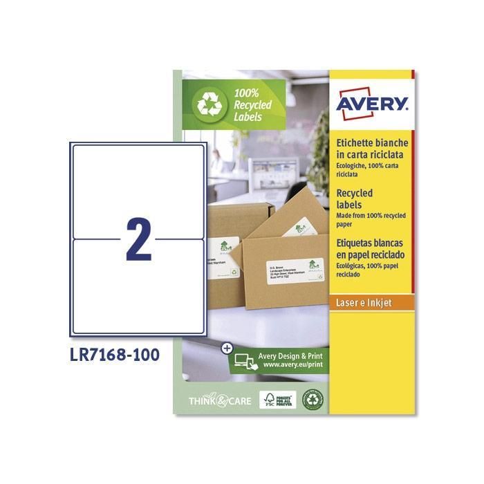 Avery Etiquetas Adhesivas 199,6x143,5 mm Inkjet-Láser 2x100H 100% Reciclado Blanco, QuickPEEL Avery Etiquetas Adhesivas 199,6x143,5 mm Inkjet-Láser 2x100H 100% Reciclado Blanco, QuickPEEL