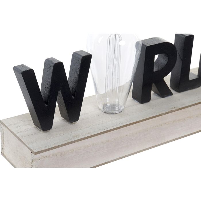 DKD Home Decor Decoración Luminosa Letra World Loft LED MDF Negro Natural, 2 Bombillas, Funciona con Pilas AAA, 34x8x16 cm 1