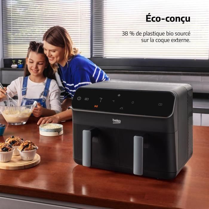Freidora de aire caliente multifunción - BEKO - FRL5388B - 2400 W - 8,5 L para 2 kg de patatas fritas - 2 depósitos (2x 4,5 L) - Negra 1 Freidora de aire caliente multifunción - BEKO - FRL5388B - 2400 W - 8,5 L para 2 kg de patatas fritas - 2 depósitos (2x 4,5 L) - Negra 1
