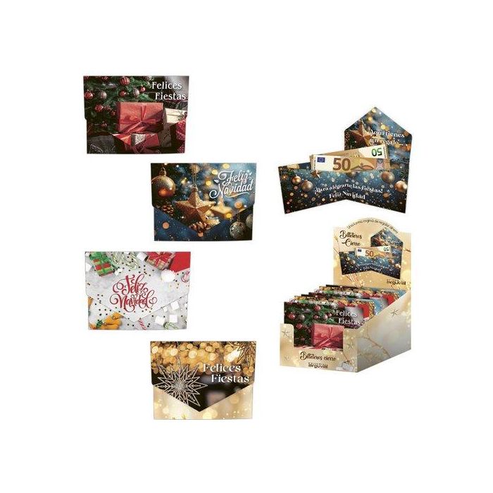 Billetero De Felicitacion Arguval Navidad Clasico Con Cierre 110X85 Surtido Expositor De 48 (4 Diseños)