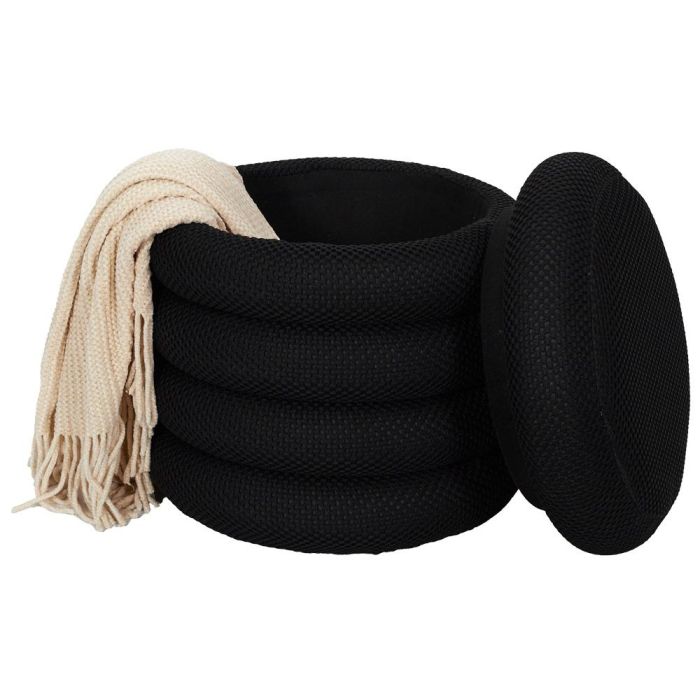 Home Deco Factory Puf Almacenaje Atom Negro - MDF y Poliéster, 37x42 cm, Soporta 110 kg 3