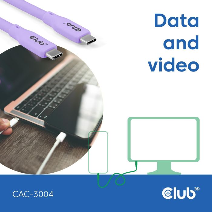 Club3D Lifestyle USB-C St/St - Cable Púrpura de 2m USB4 Gen 2x2, PD 240W, 20Gbps, para Carga Rápida 4 Club3D Lifestyle USB-C St/St - Cable Púrpura de 2m USB4 Gen 2x2, PD 240W, 20Gbps, para Carga Rápida 4