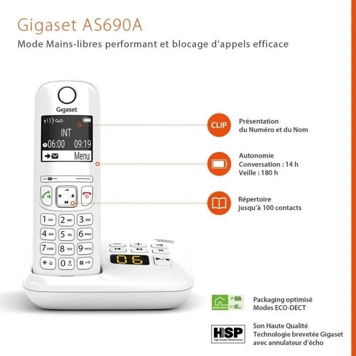 Gigaset Teléfono fijo AS690 A Trio Blanco 4