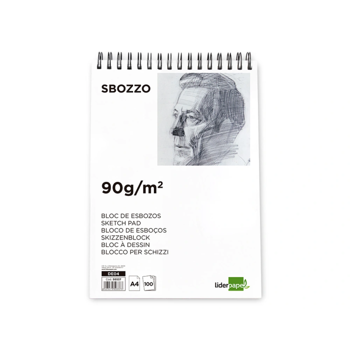 Liderpapel Bloc Dibujo Esbozos Espiral DIN A4 210x297mm 100 Hojas 90gr/m2 Liso Sin Recuadro 1
