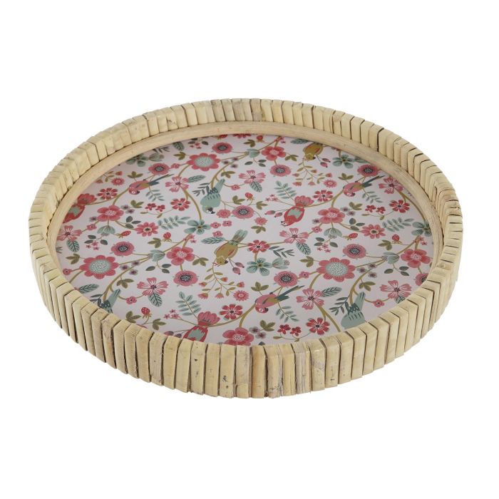 DKD Home Decor Bandeja Decoración Shabby Country Floral Natural Multicolor MDF y Metal 26 x 26 x 14.5 cm 2