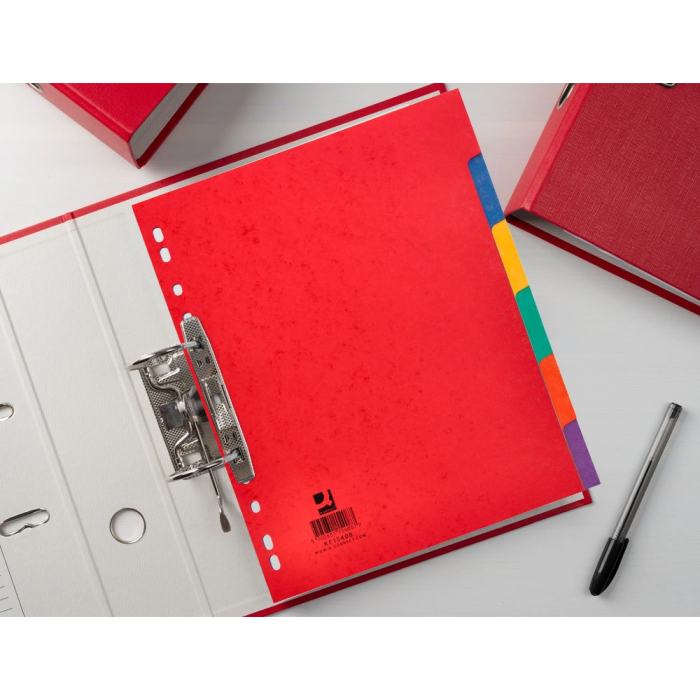 Q-connect Juego de 6 separadores cartulina brillo DIN A4+ multitaladro 8