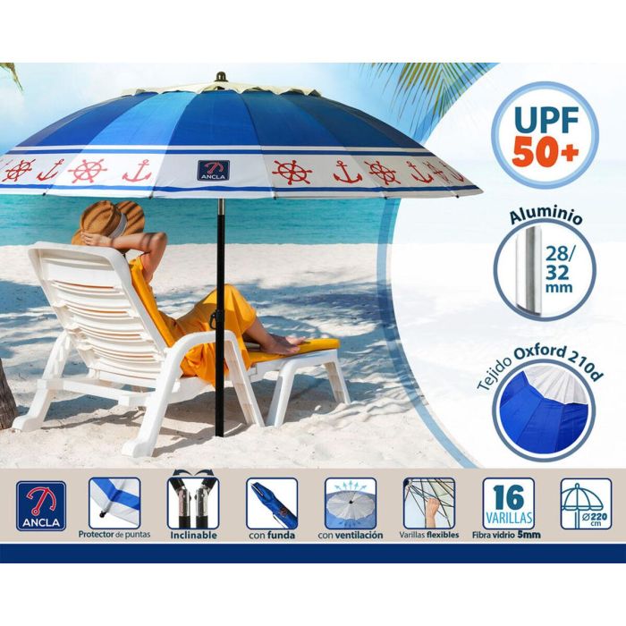 Sombrilla de playa Azul Ø 220 cm SPF50+ Ancla 3
