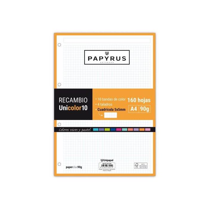 Recambio Papyrus Unicolor10 A4 160H 90G 4 Taladros Cuad.5X5 15 unidades