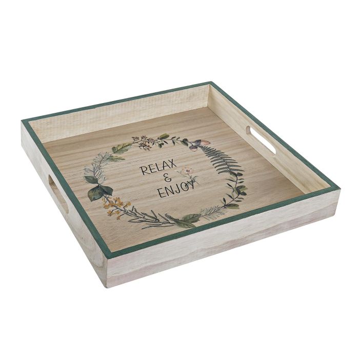 DKD Home Decor Bandeja Decoración Scandi Madera Natural Verde 32x32x4.5 cm Pack 2 Unidades 2