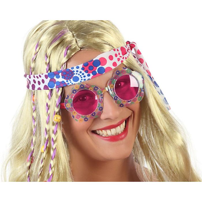 Gafas Flores Hippie Rojo Mujer Adulto