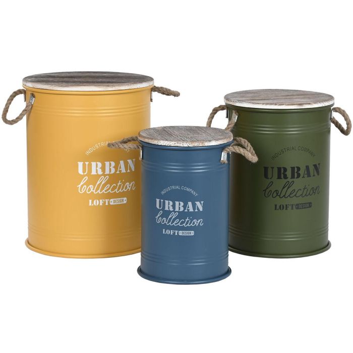 Baul Urban DKD Home Decor Amarillo Verde Musgo 40 x 52 x 40 cm Set de 3 1