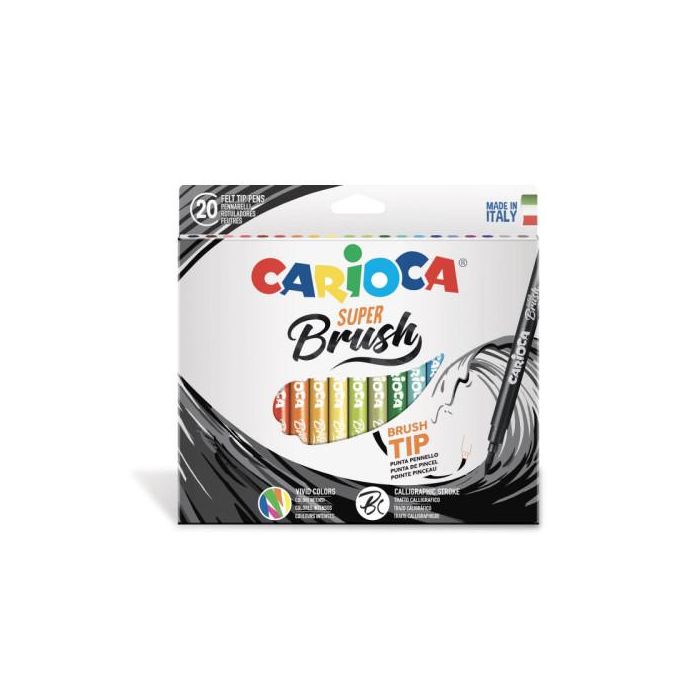 Rotulador Carioca Punta De Pincel Lavable Caja De 20 Unidades Colores Surtidos