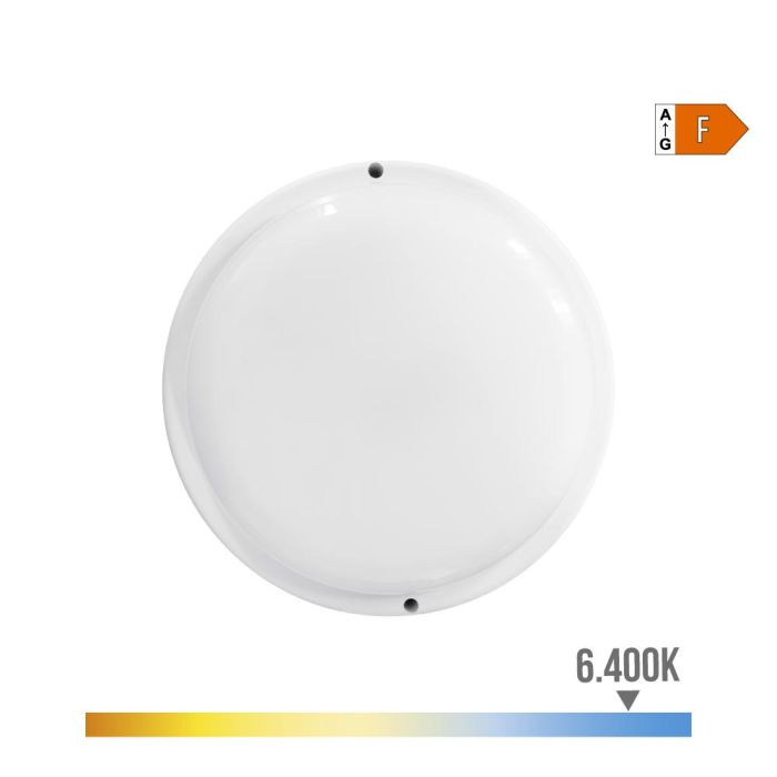 Edm Aplique LED Redondo 18W, Luz Fría 6400K, 1820 lm, Plástico Blanco, Ø20.8x4.8 cm, IP44, No Regulable