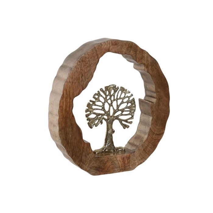 DKD Home Decor Decoración Colonial Árbol Dorado Natural 28x28x5 cm - Madera Mango y Aluminio