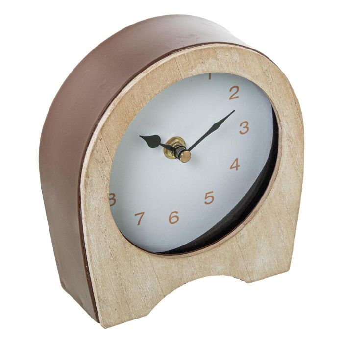 Reloj de Mesa Alexandra House Living Marrón Beige Madera Metal 14 x 16 x 5 cm 1