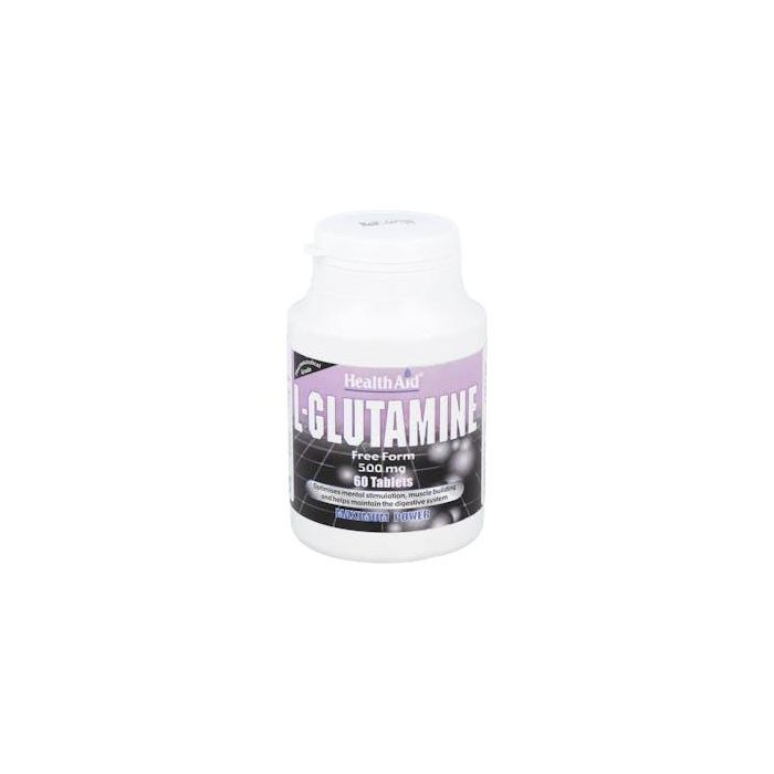 Health Aid L-Glutamina 500 mg 60 Comprimidos para Protección y Regeneración Muscular, Apto Veganos