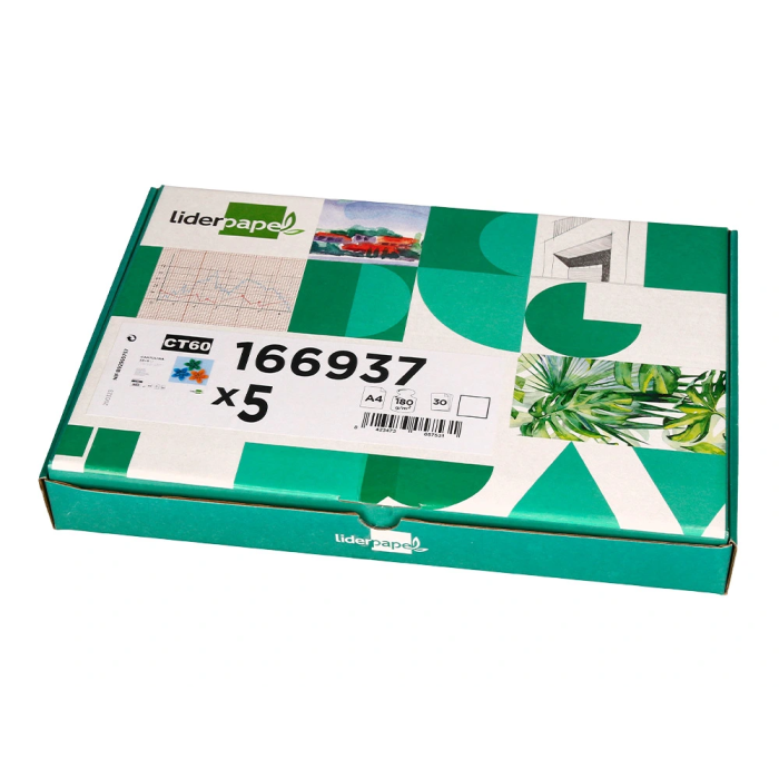 Liderpapel Cartulina A4 180g/m² Blanco Paquete 25+5 Hojas en Carpeta Dossier con Cierre Velcro 6