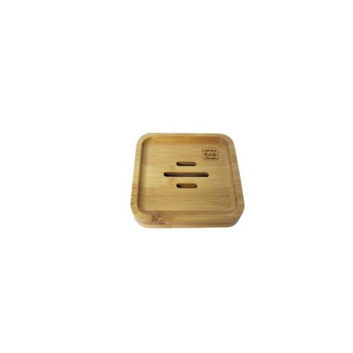NATURASPA Jabonera de Bambú FSC para Jabón Cuadrado con Orificios de Goteo – Natural y Sostenible (1,5x8x8cm)