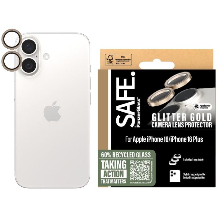 PanzerGlass Protector Lente Cámara SAFE Glitter Gold para iPhone 16 / 16 Plus 1