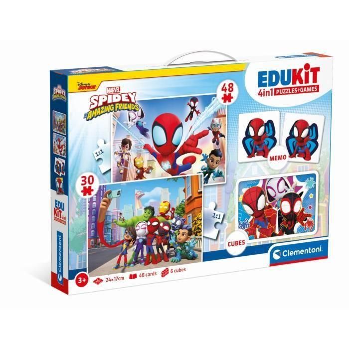 Clementoni - Edukit - Box set Spidey 4 en 1 - Un puzzle de 30 y 48 piezas, una nota y seis cubos - A partir de 4 años Clementoni - Edukit - Box set Spidey 4 en 1 - Un puzzle de 30 y 48 piezas, una nota y seis cubos - A partir de 4 años