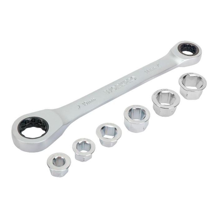 Llave de estrella cr-v doble con carraca, 6 bocas intercambiables, 14 x 19 mm, 7 piezas 0 Llave de estrella cr-v doble con carraca, 6 bocas intercambiables, 14 x 19 mm, 7 piezas 0