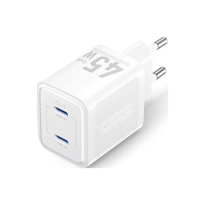 Cargador de Pared GaN Vention FEFW0-EU/ 2xUSB Tipo-C/ 45W 0 Cargador de Pared GaN Vention FEFW0-EU/ 2xUSB Tipo-C/ 45W 0