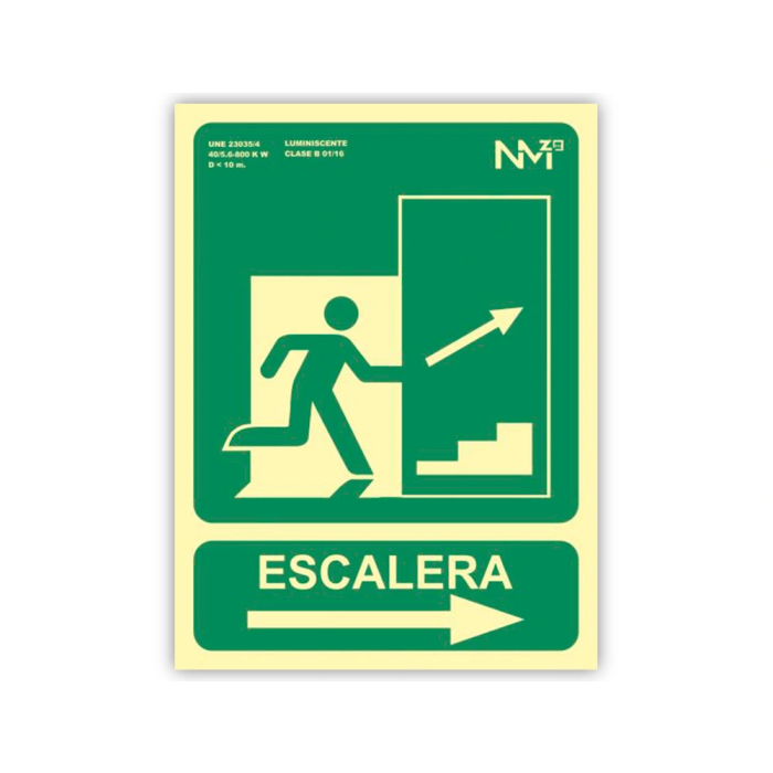 Archivo 2000 Señal Salida Emergencia Escalera Sube Derecha PVC Verde Luminiscente 224x300 mm 1