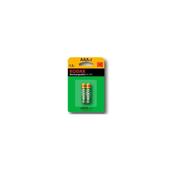 Kodak Pilas Recargables Ni-MH AAA 650mAh Blister 2 Unidades. Ideales para Cámaras Digitales y Juguetes, hasta 1000 ciclos.