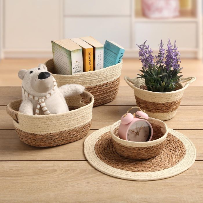 Cesta con asas beige M Versa 23x15x31 cm - Alga y papel (2 Unidades) 1 Cesta con asas beige M Versa 23x15x31 cm - Alga y papel (2 Unidades) 1