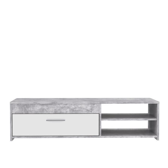 PILVI Mueble de televisión moderno - Hormigón blanco y gris claro - An 120 x P 42,1 x Al 31,8 cm 1 PILVI Mueble de televisión moderno - Hormigón blanco y gris claro - An 120 x P 42,1 x Al 31,8 cm 1