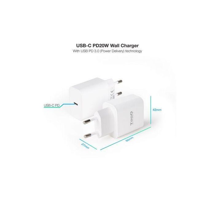 Cargador de Pared TooQ TQWC-PDUSBC20W Blanco 20 W (1 unidad) 1 Cargador de Pared TooQ TQWC-PDUSBC20W Blanco 20 W (1 unidad) 1