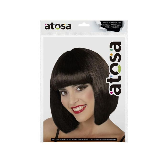 Peluca Castaña Lisa Corta con Flequillo Recto, Bob, 100g – Ideal para Disfraces de Secretaria, Actriz o Vampiresa 1