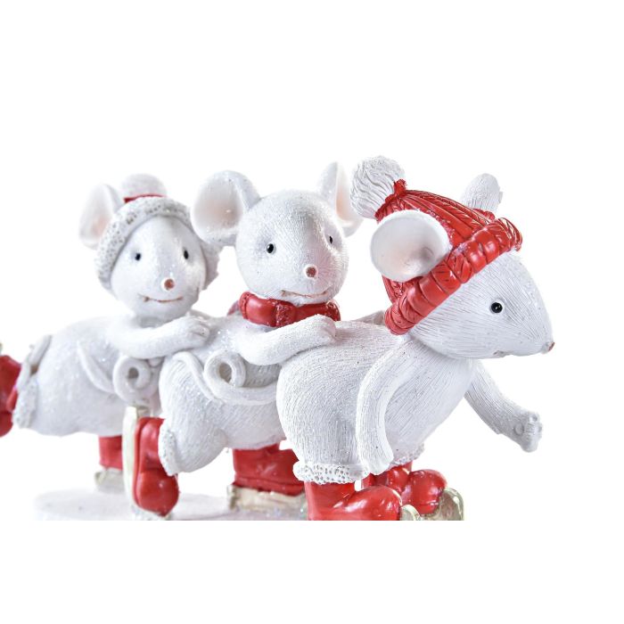 DKD Home Decor Figura de Navidad Ratón Moderna de Resina Blanco Rojo 4x7.5x12.5 cm 1