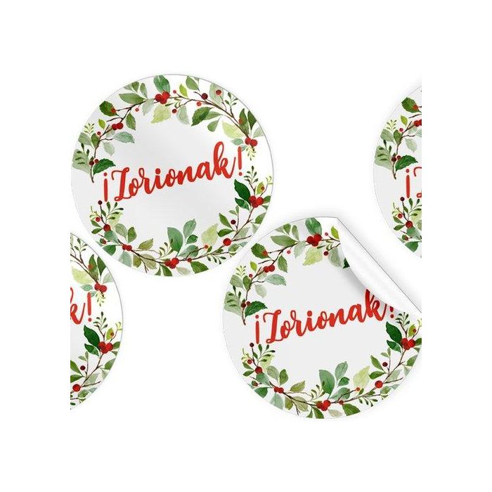 Etiquetas Regalo Euskera Adh. Rollo 250 Uds. Redondas Ø 40 Navidad Zorionak