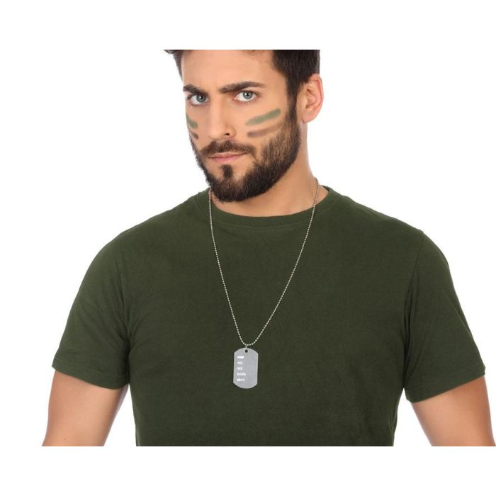 Placa de Identificación Militar Metálica Plateada Accesorio para Disfraces Adulto
