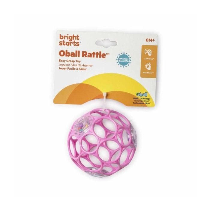 Bright Starts AUC1695825410560 Sonajero Oball de fácil agarre, sin BPA, color rosa, juguete para recién nacidos y bebés 3
