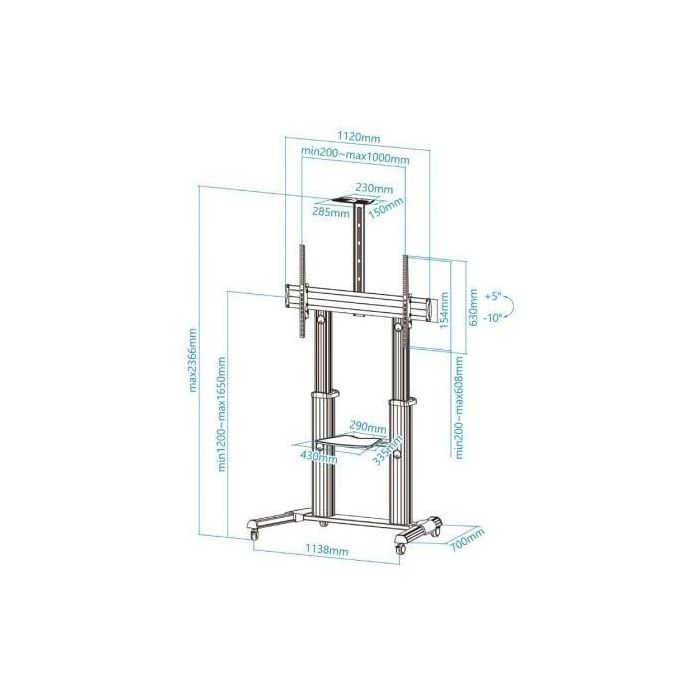 TooQ FS20300M-B Soporte de Suelo con Ruedas para TV 60-100" Inclinable Ajustable 1200-1650mm hasta 100kg VESA 1000x600 Plata 4 TooQ FS20300M-B Soporte de Suelo con Ruedas para TV 60-100" Inclinable Ajustable 1200-1650mm hasta 100kg VESA 1000x600 Plata 4