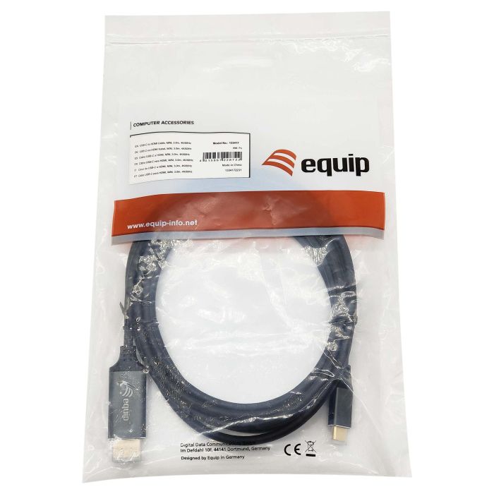 EQUIP Adaptador USB-C a HDMI 4K 60Hz 3m Negro Gris 3