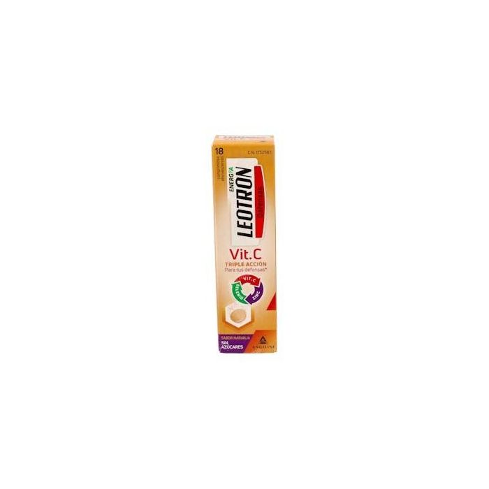 Leotron Vitamina C Triple Acción + Zinc y Selenio, Comprimidos Efervescentes Naranja, Defensas y Energía, 18 uds.