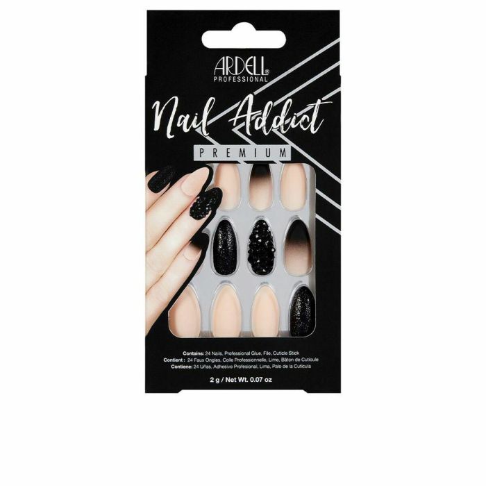 Ardell Nail Addict Uñas Postizas black stud & pink ombre. Diseño exclusivo negro y rosa, elegantes con detalles adornados. Cruelty Free, 1 unidad.